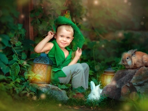 Rabbits, VEGETATION, disguise, Lanterns, boy