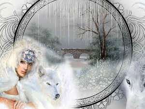 winter, Women, wolves