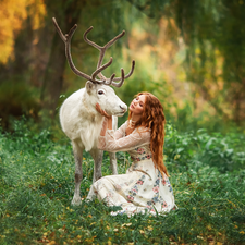 redhead, White, deer, Women